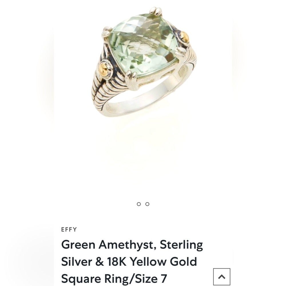 NWOT Authentic EFFY Green Amethyst Square Pendant In Sterling Silver & 18k Gold